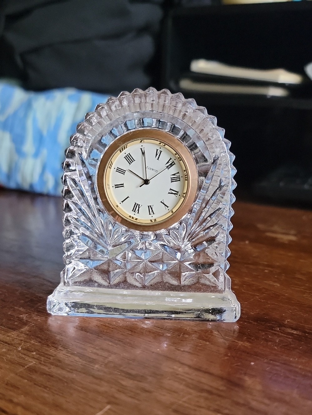 Crystal? Table Clock with Gold Accent - Clear